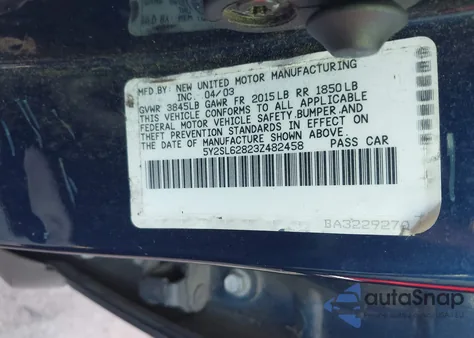 2003 Pontiac Vibe z USA, uszkodzony, nr VIN 5Y2SL62823Z482458